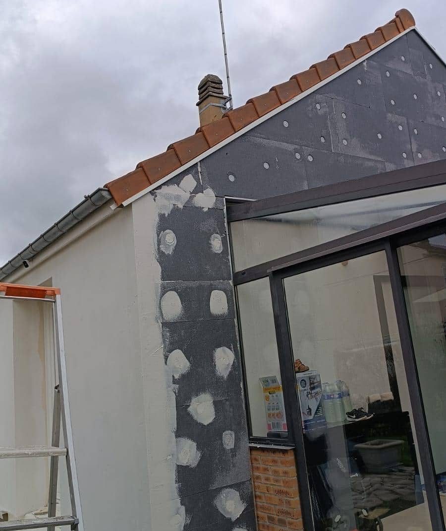 Veranda façade isolation chantier